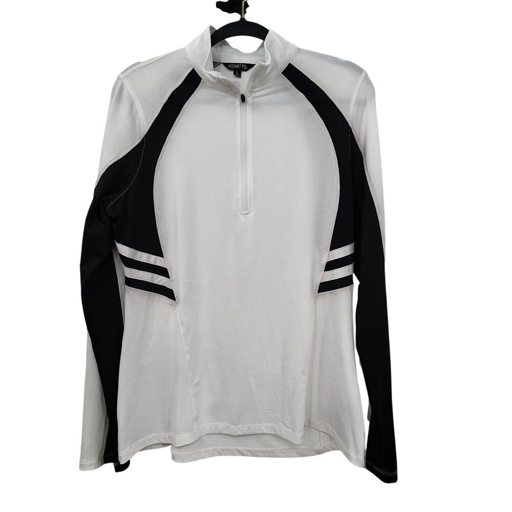 Kerrits Women's 1/4 Quarter Zip White Black Size Large Breathable Equestrian